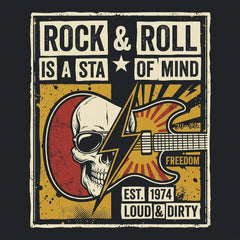 Rock & Roll Is A State Of Mind Vintage Skull Graphic T-Shirt