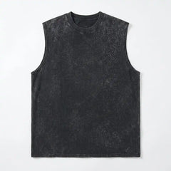 Black vintage washed sleeveless tee - flat lay