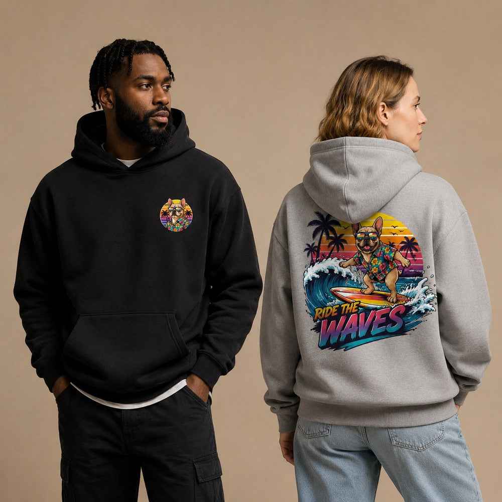 Retro Summer Bulldog Surf Graphic Apparel Collection (T-Shirts and Hoodies)