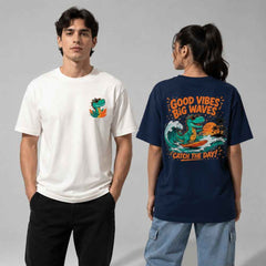 Surf T-Rex Good Vibes Big Waves Retro Surf Graphic T-Shirts and Hoodies