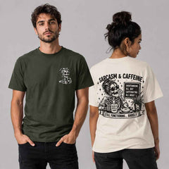 Sarcasm and Caffeine Skeleton Streetwear Graphic Tees and Hoodies