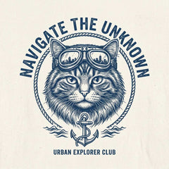Urban Explorer Feline Navigate the Unknown Graphic