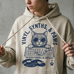 Synthwave Feline Vinyl & Paws Music Producer Graphic