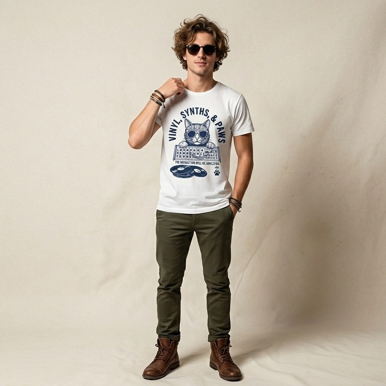 Synthwave Feline Vinyl & Paws Music Producer Graphic