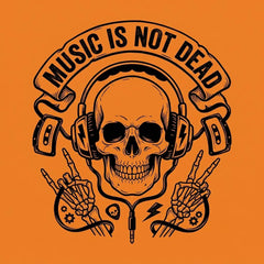 Music Is Not Dead Skull Headphones Rock Graphic T-Shirt