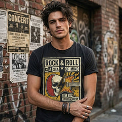 Rock & Roll Is A State Of Mind Vintage Skull Graphic T-Shirt
