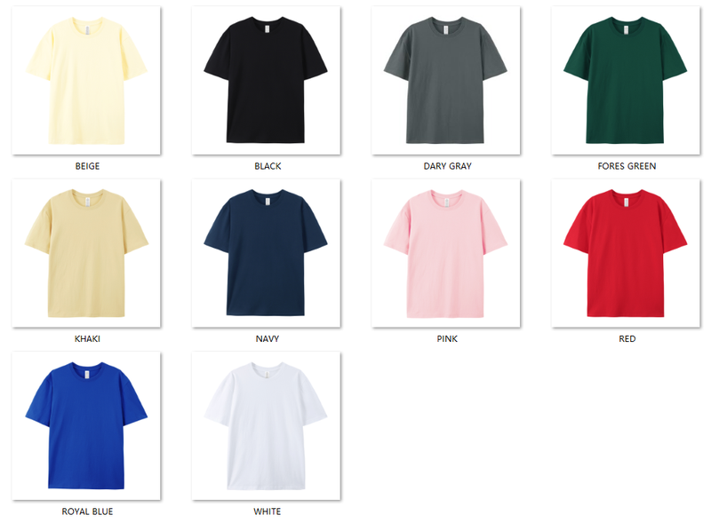Premium Heavyweight Custom T-Shirt - 220GSM Cotton | Team & Brand Color Sheet
