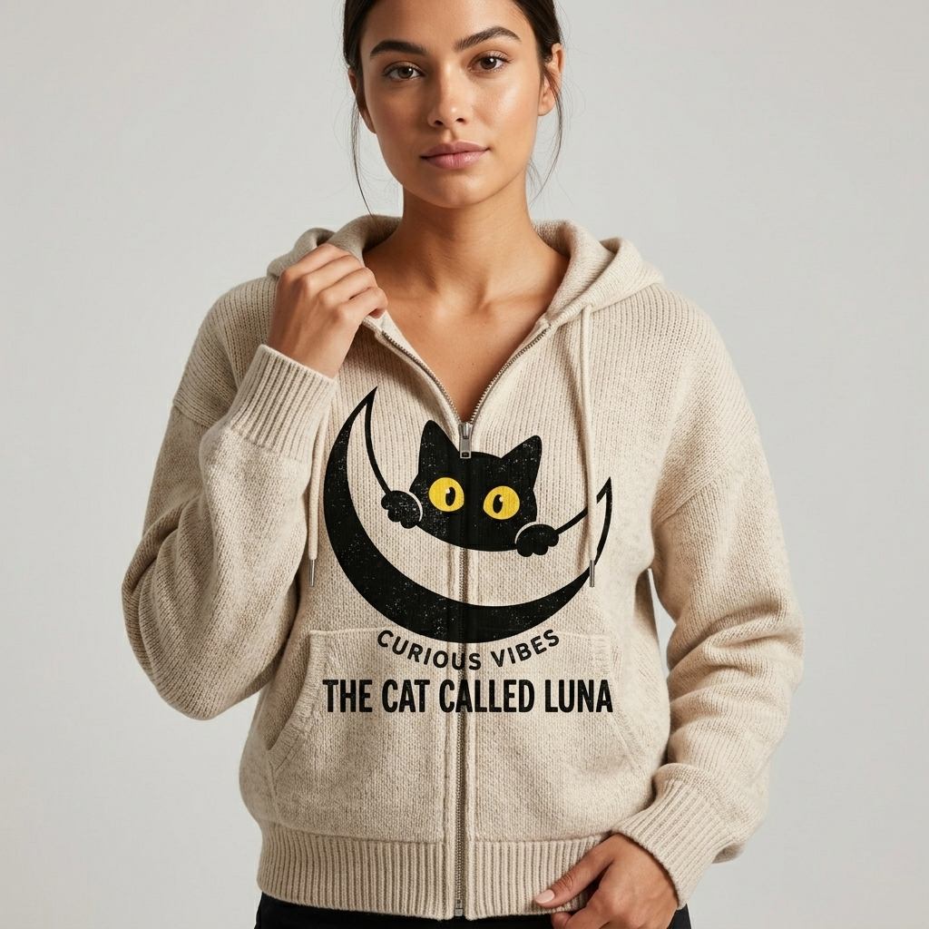 Celestial Luna Moonlit Curiosity Feline Graphic