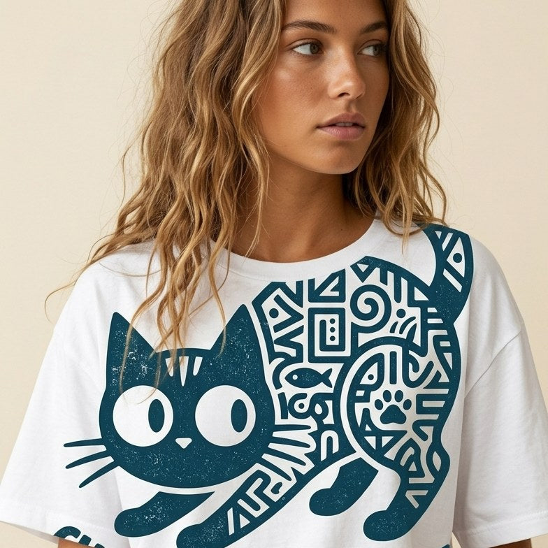 Geometric Mystique Abstract Feline Pattern Graphic