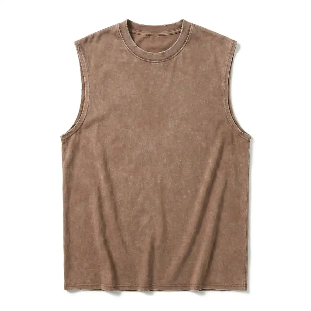 Coffee vintage washed sleeveless tee - flat lay