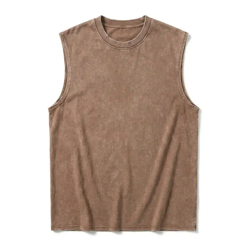 Coffee vintage washed sleeveless tee - flat lay
