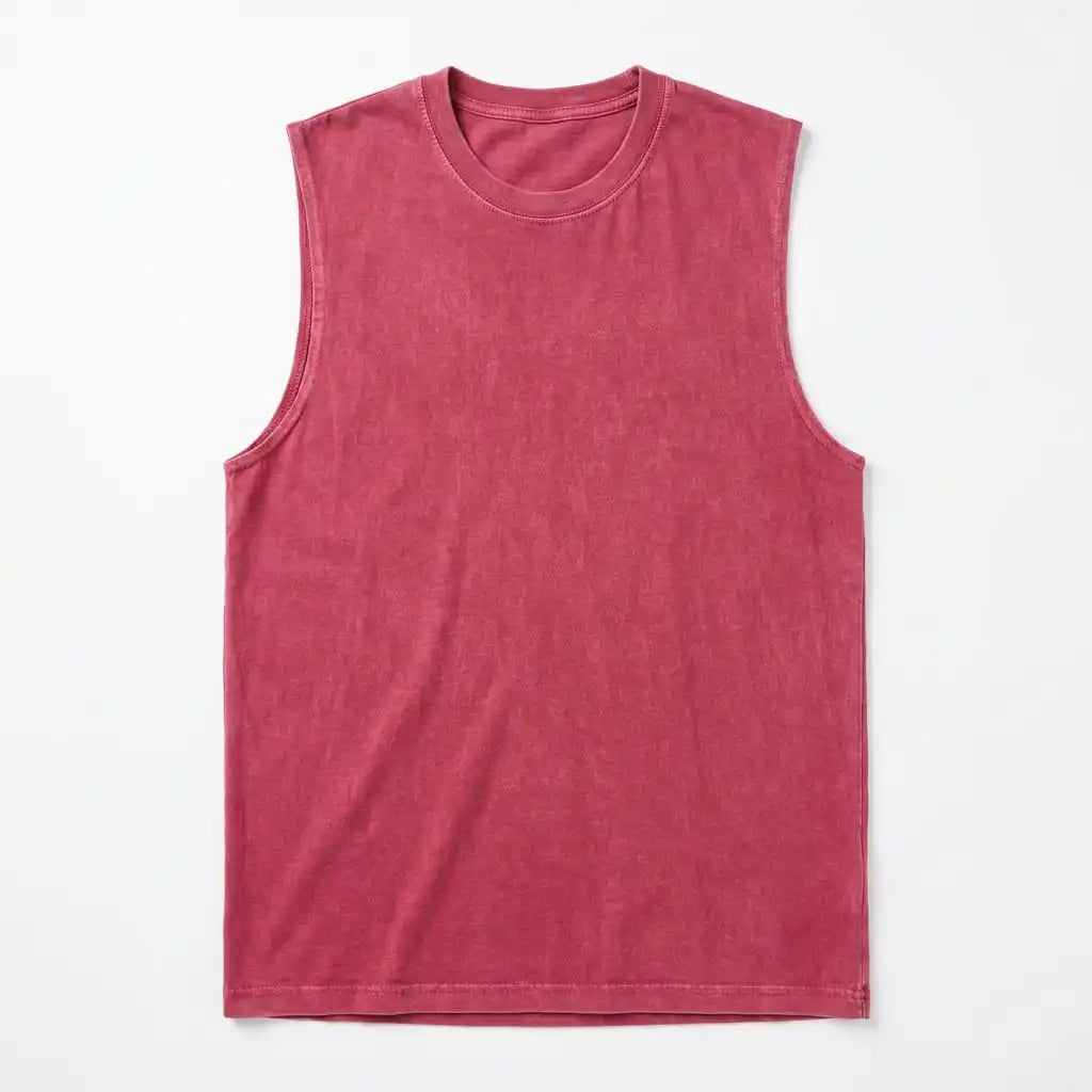 Rose Red vintage washed sleeveless tee - flat lay