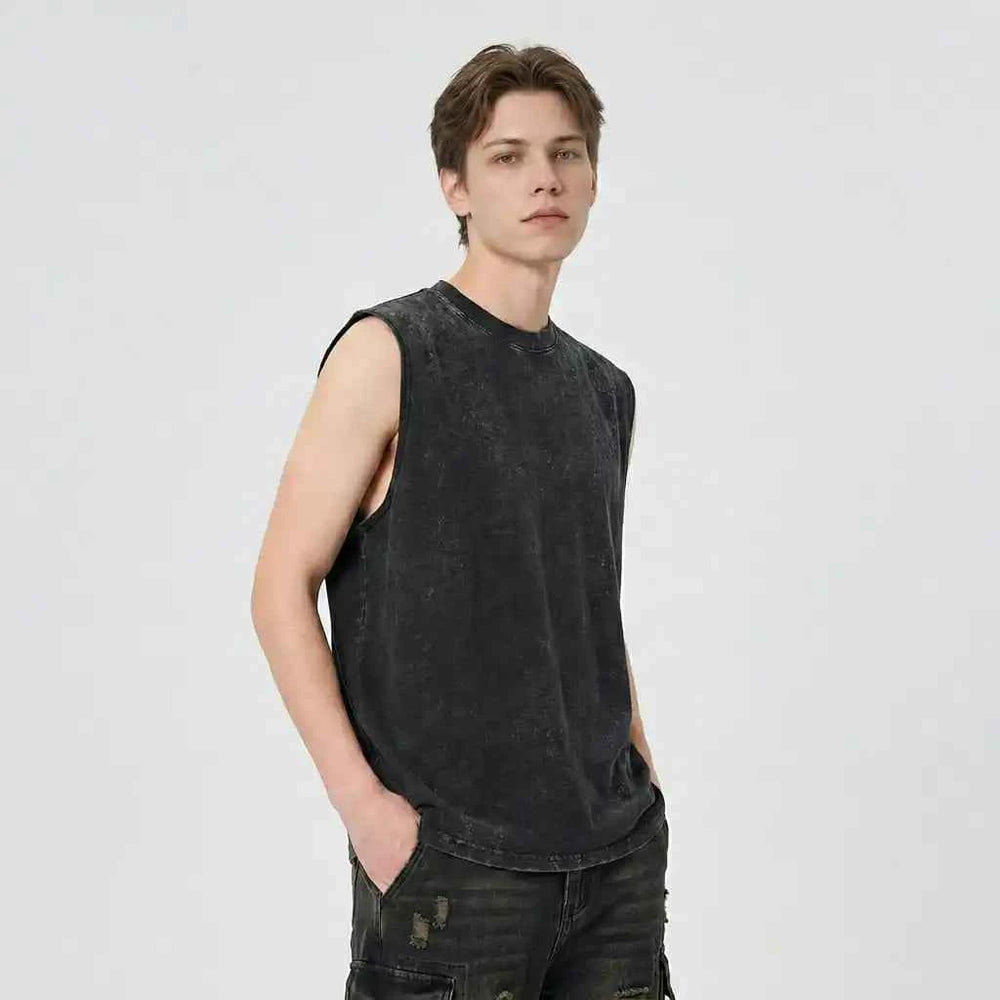 Vintage Washed Distressed Sleeveless Tee | 230g Heavyweight Cotton Muscle Tank