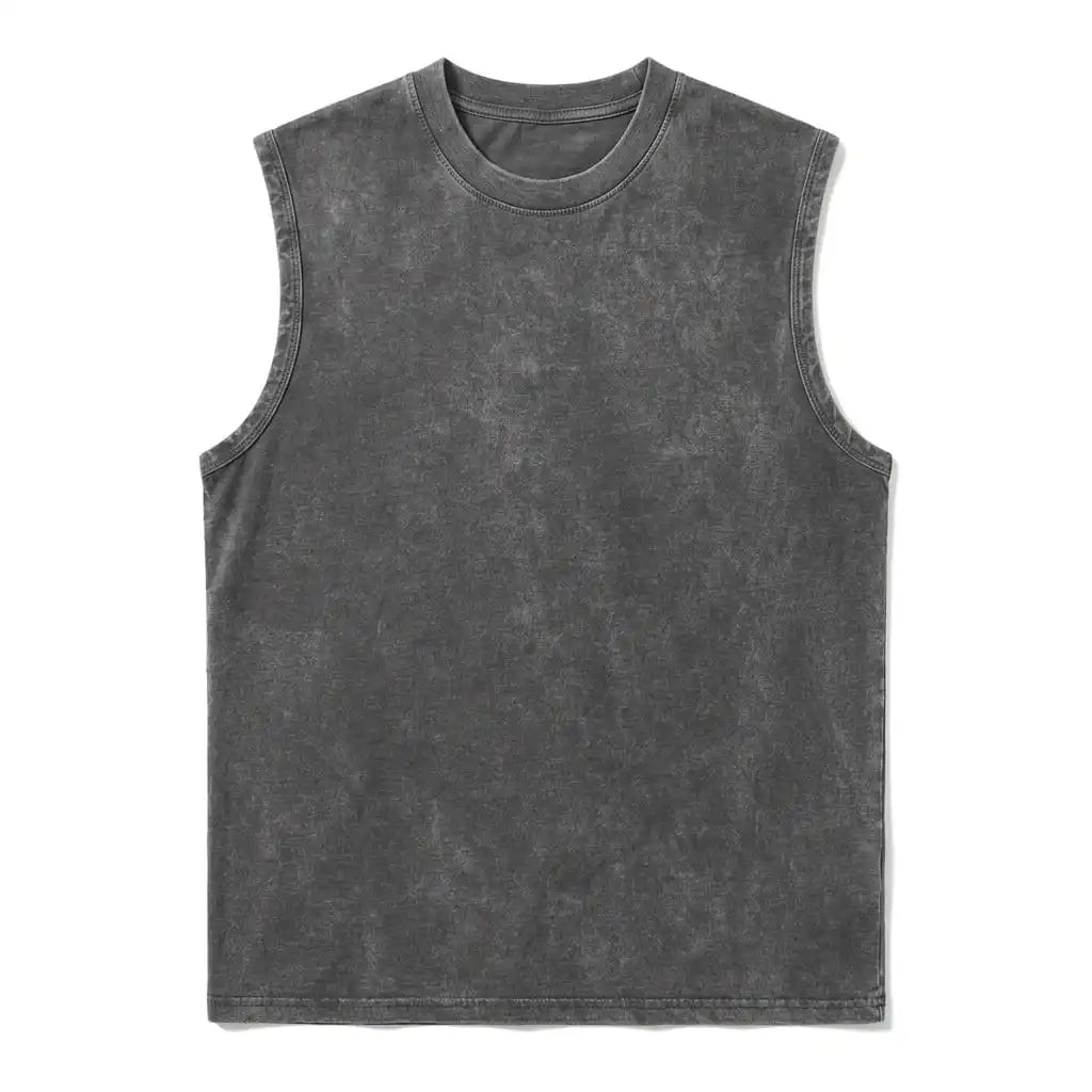 Grey vintage washed sleeveless tee - flat lay