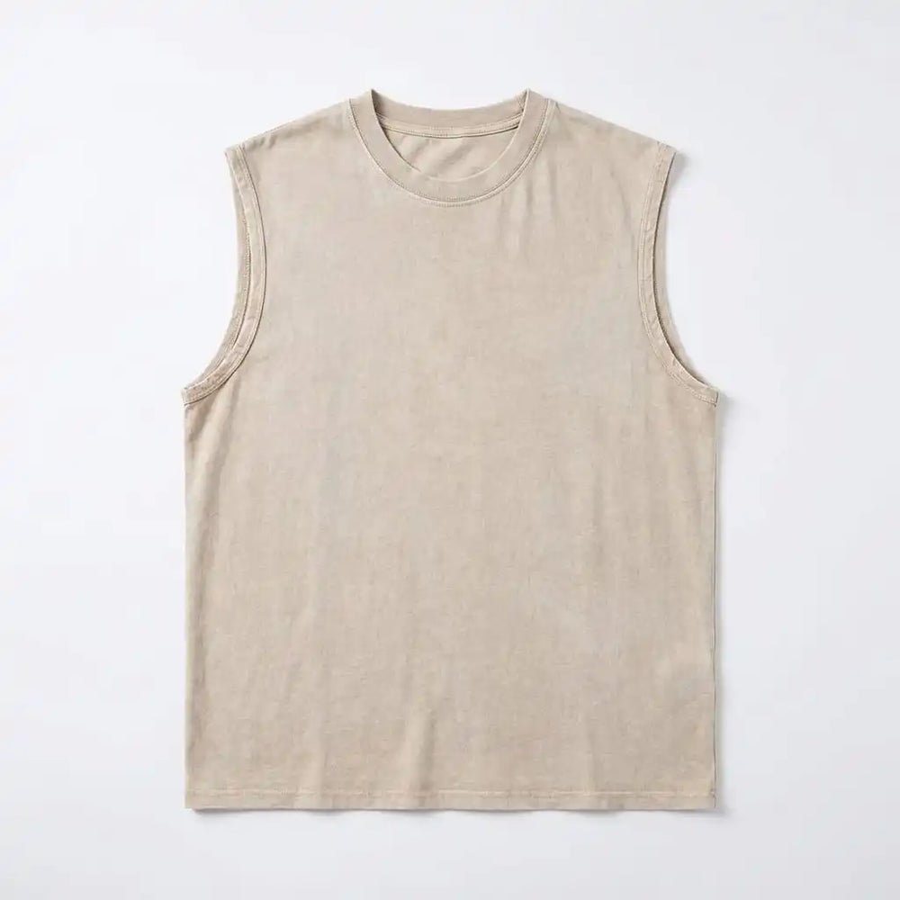 Apricot vintage washed sleeveless tee - flat lay