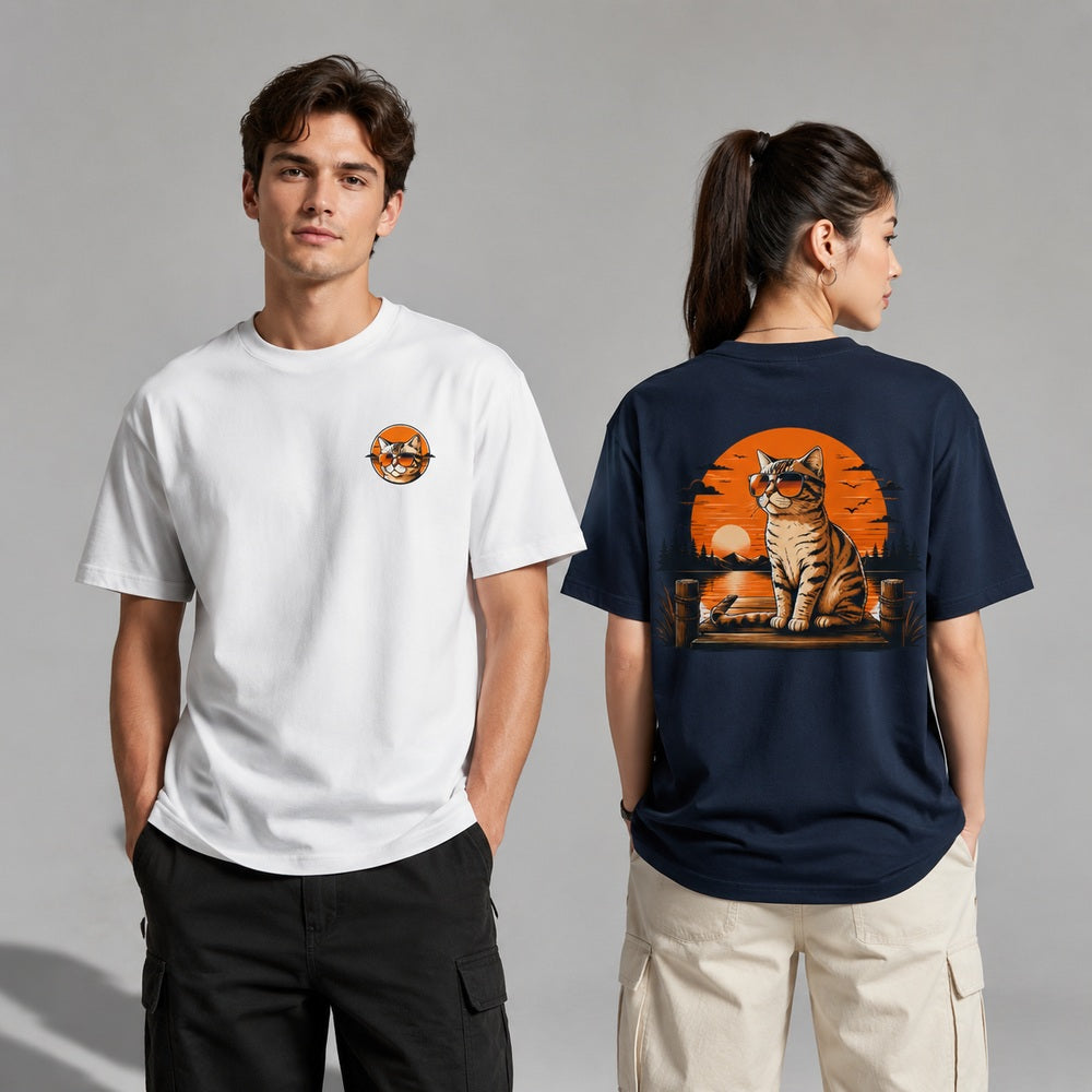 Cool Cat Sunset Retro Streetwear Graphic Apparel Collection