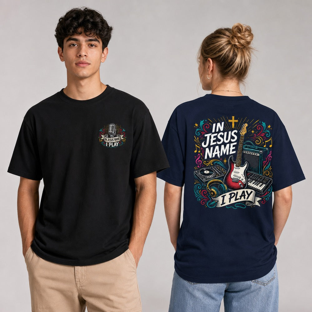 In Jesus Name I Play Worship Graphic Apparel Collection