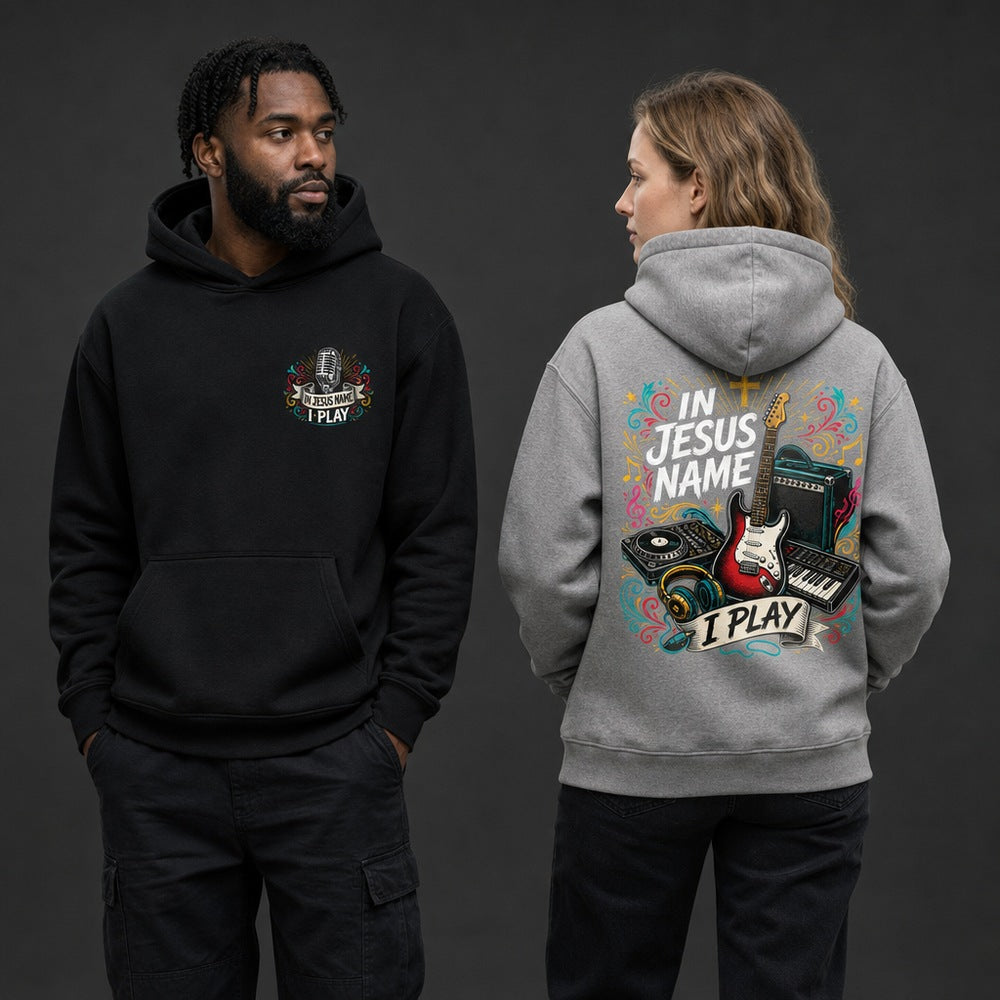 In Jesus Name I Play Worship Graphic Apparel Collection