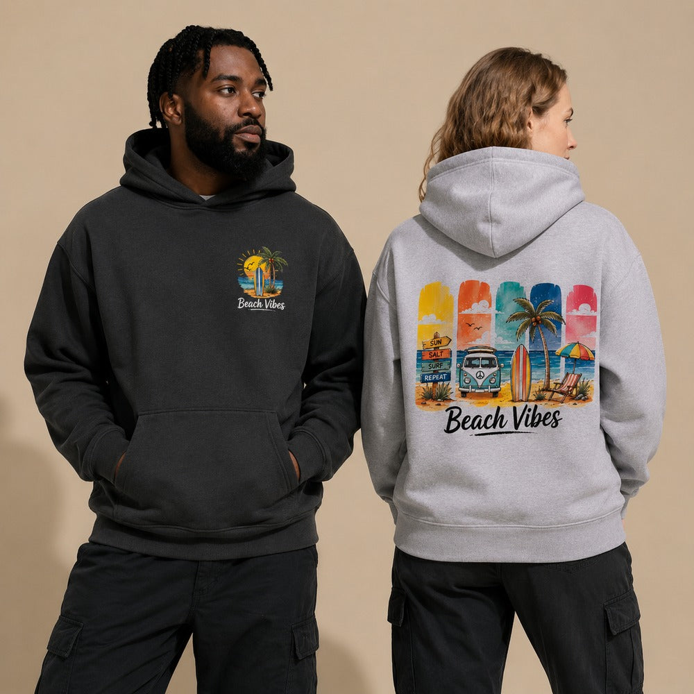 Beach Vibes Retro Surf Graphic Apparel Collection T-Shirts and Hoodies