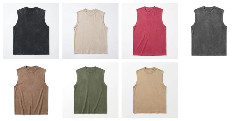 Vintage Washed Distressed Sleeveless Tee | 230g Heavyweight Cotton Muscle Tank Color Sheet