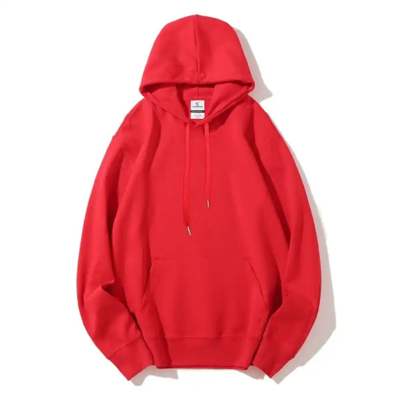 Red hoodie flat lay