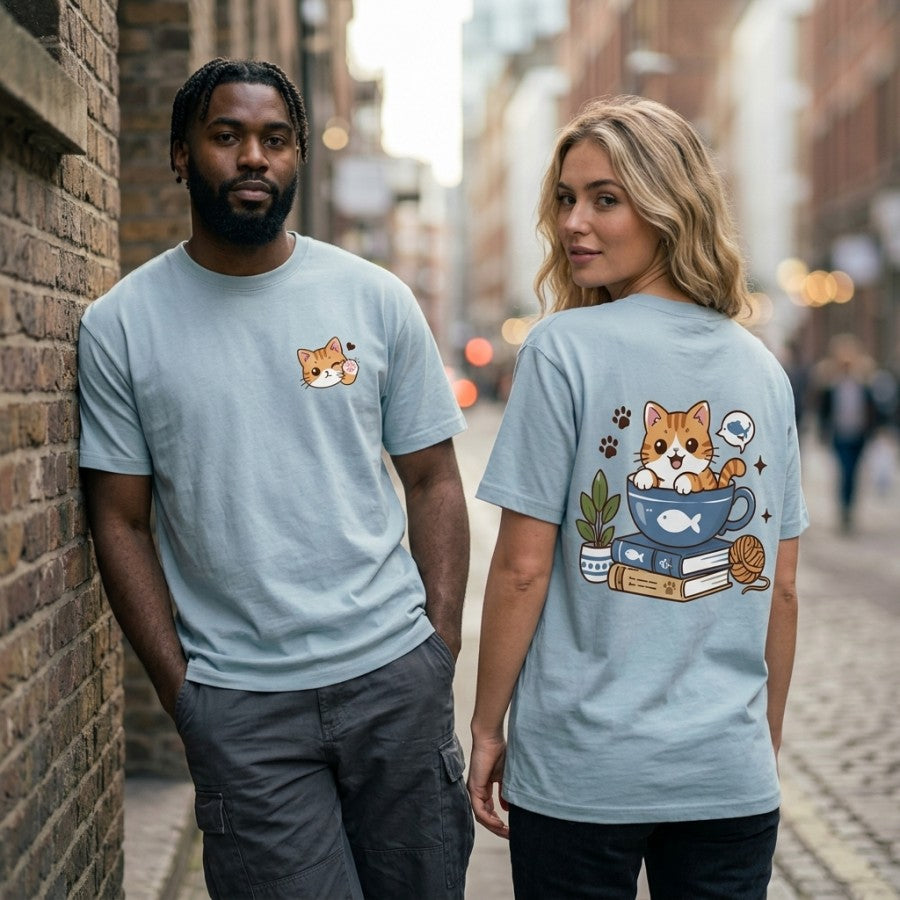Cozy Teacup Cat Kawaii Graphic Apparel Collection (T-Shirts & Hoodies)