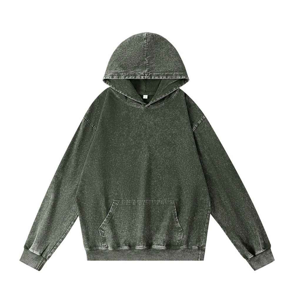 Vintage Acid Washed Heavyweight Hoodie | Retro Distressed Cotton Pullover