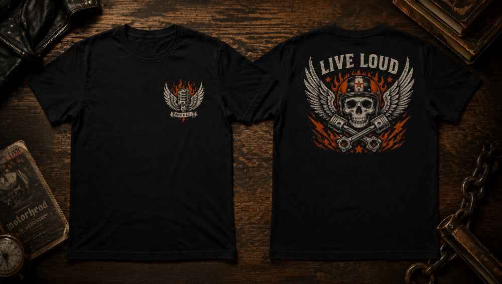 Live Loud Rock N Roll Biker Graphic T-Shirts and Hoodies