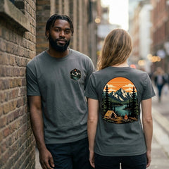 Campfire Mountain Adventure Retro Graphic Apparel Collection