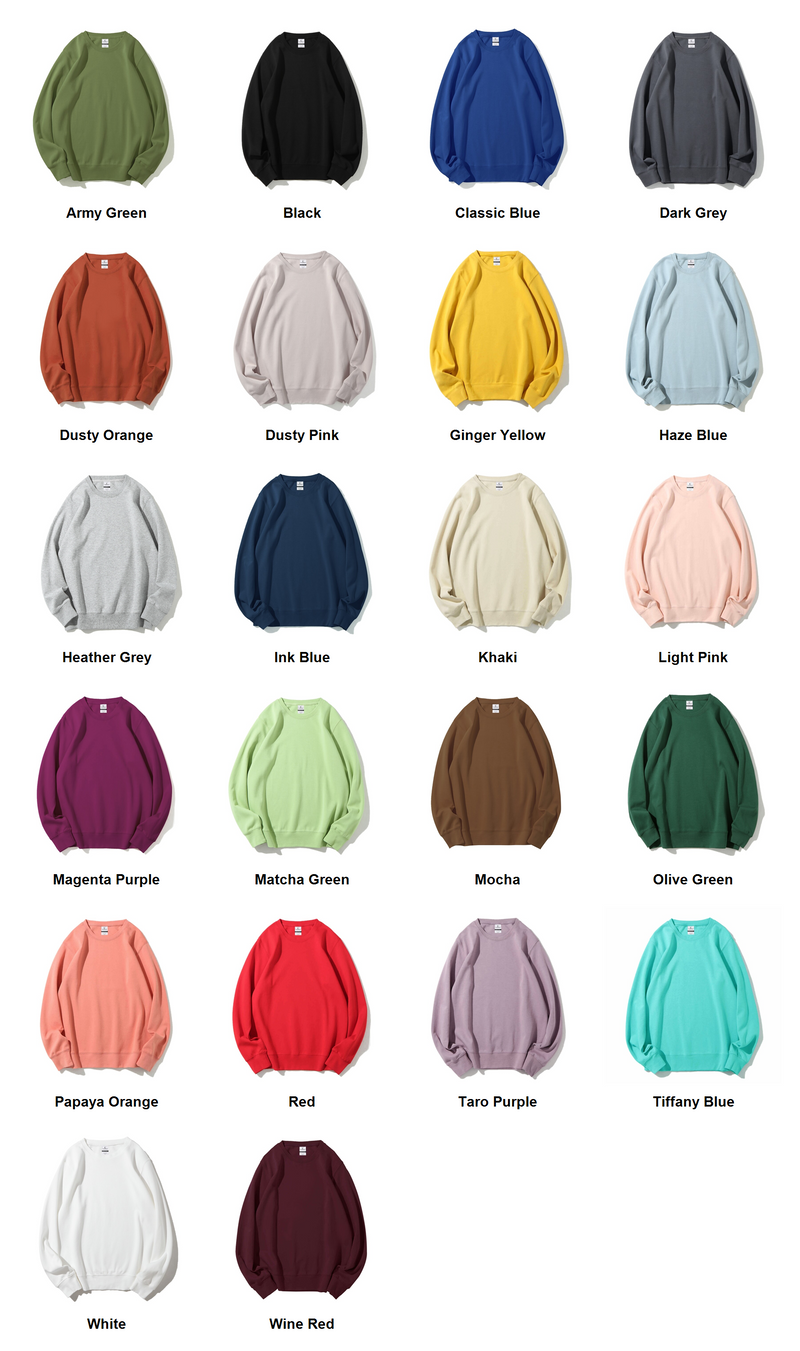 300g Cotton Blend Crewneck Sweatshirt | CARIBBEAN SEAL Unisex Pullover Color Sheet