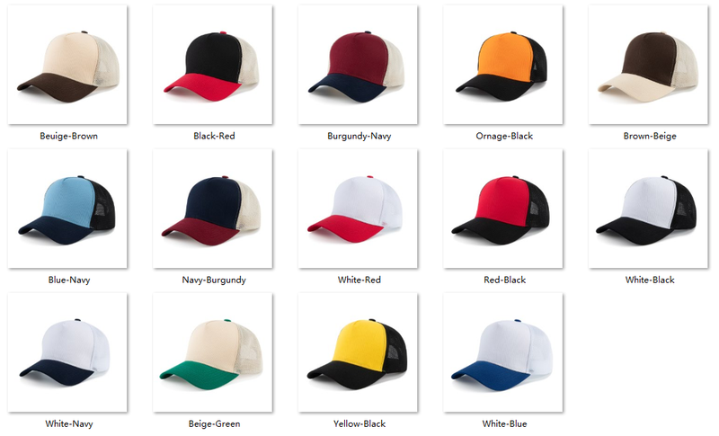 Gorra camionera de 5 paneles personalizada | Gorra de malla de algodón para uniformes de equipo Color Sheet