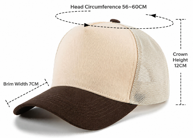 Gorra camionera de 5 paneles personalizada | Gorra de malla de algodón para uniformes de equipo Size Chart