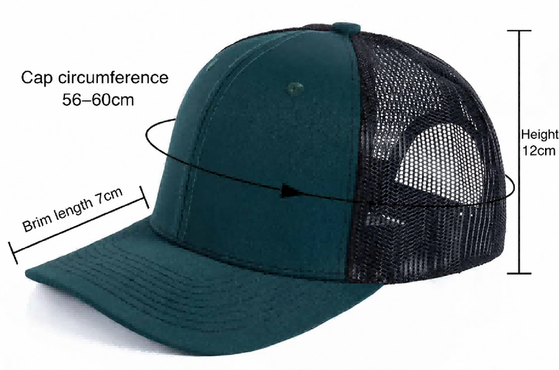 Gorra trucker personalizada de 6 paneles | Gorra de malla de algodón y poliéster para equipos Size Chart