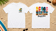 Beach Vibes Retro Surf Graphic Apparel Collection T-Shirts and Hoodies