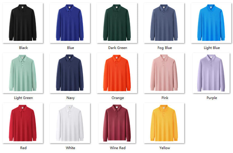 Custom 100% Cotton Long Sleeve Polo | Soft 280gsm Heavyweight Uniforms Color Sheet