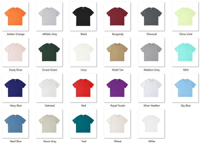 Custom Heavyweight Oversized T-Shirt | 275gsm Cotton Team Merch Color Sheet