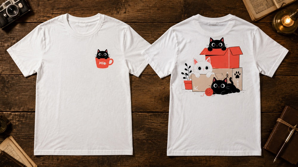 Curious Cartoon Cats Kawaii Graphic Apparel Collection