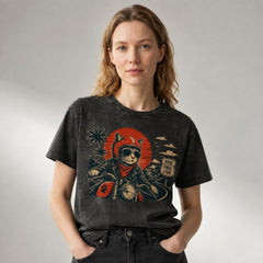 Cool DJ Cat Motorcycle Ride Free Sunset Graphic Apparel Collection