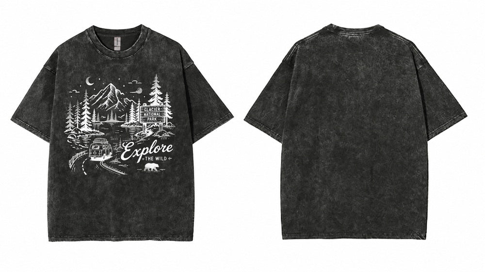 Explore The Wild Glacier National Park Camper Van Graphic Apparel Collection