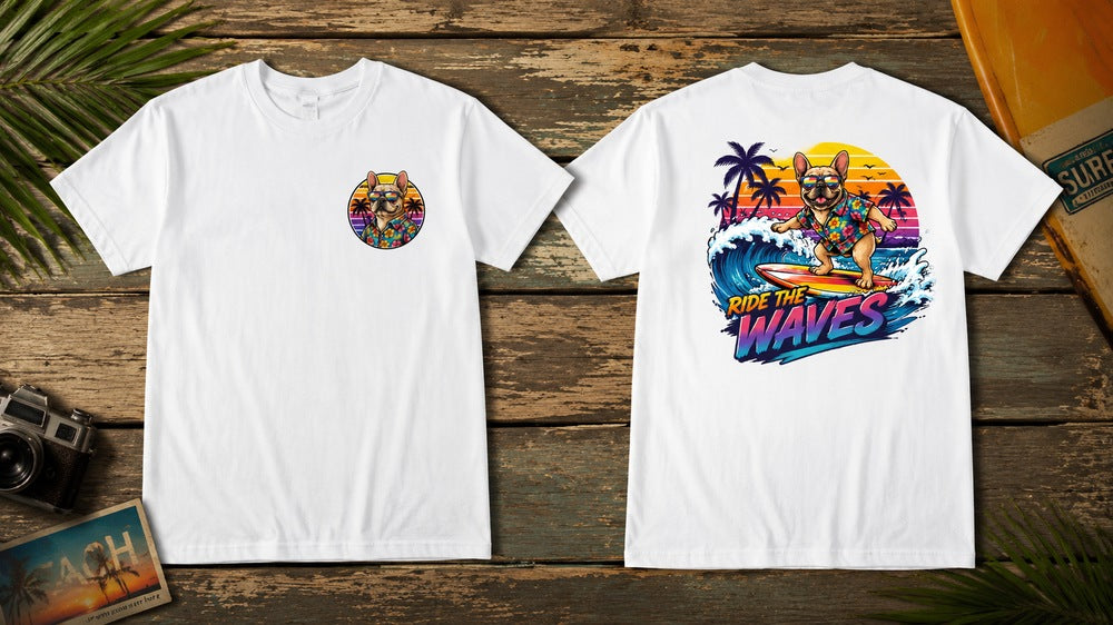 Retro Summer Bulldog Surf Graphic Apparel Collection (T-Shirts and Hoodies)