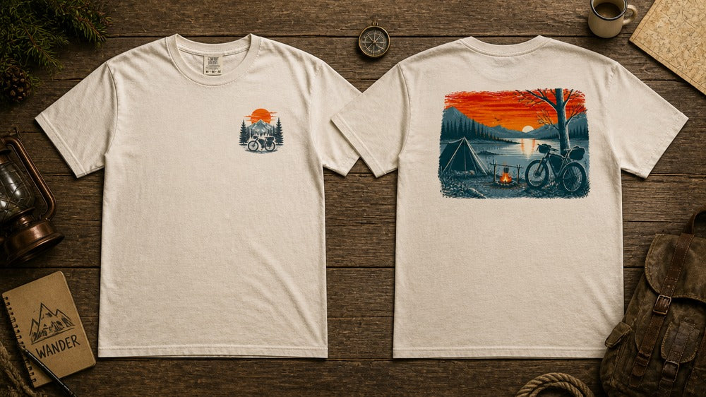 Bikepacking Sunset Campfire Vintage Graphic Apparel Collection