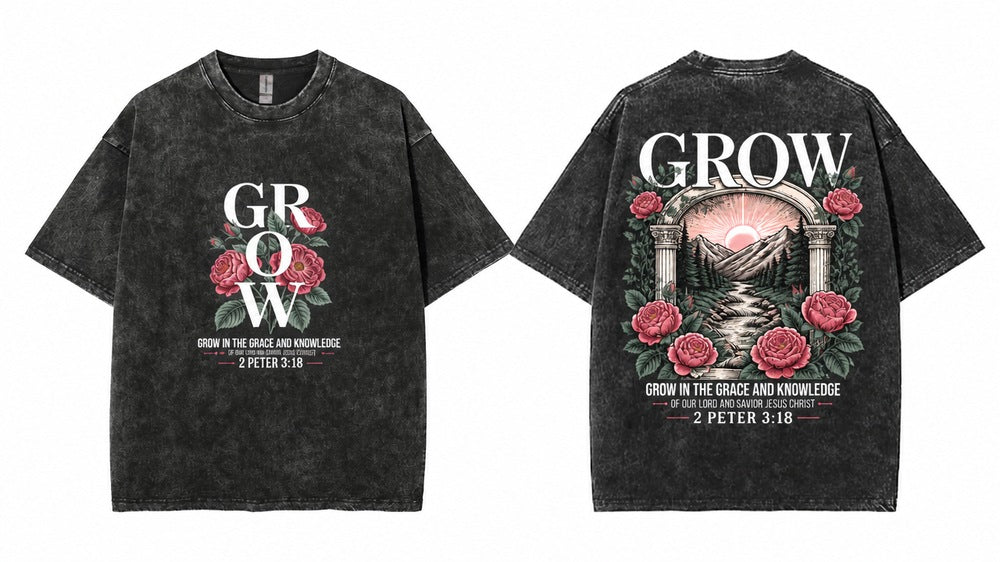 Grow Grace Floral Christian Roses Graphic Apparel Collection