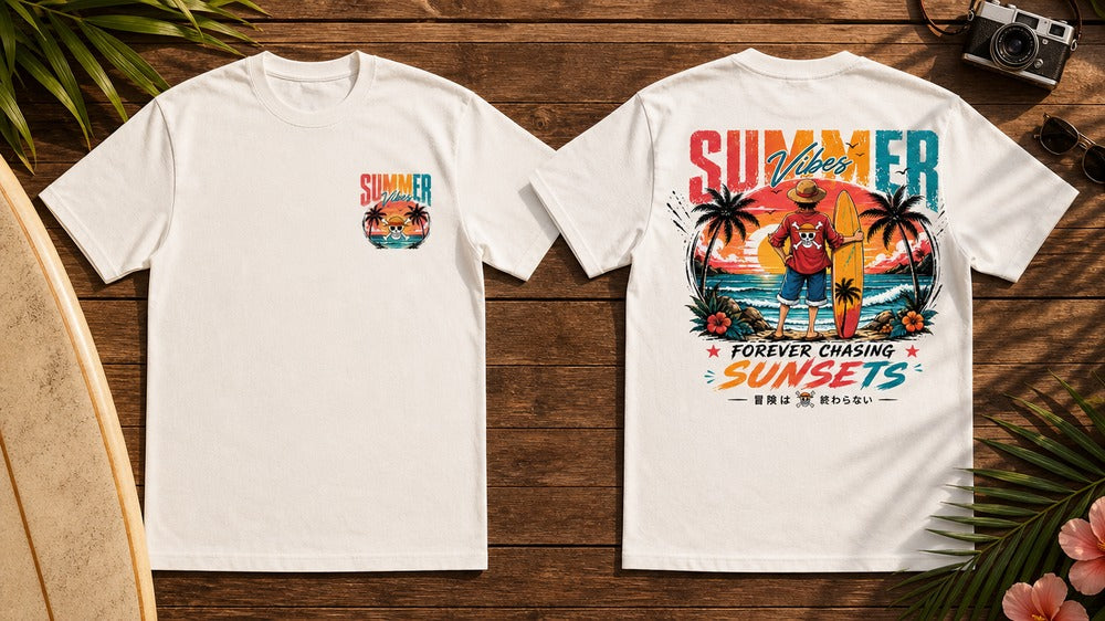 Summer Vibes Sunset Surf Anime Beach Graphic Apparel Collection