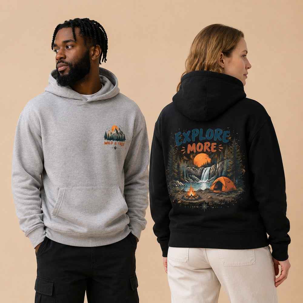 Wild and Free Explore More Outdoor Adventure Graphic Apparel Collection (T-Shirts and Hoodies)