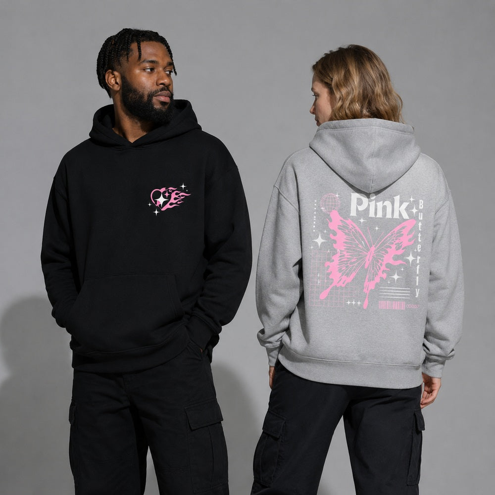 Pink Butterfly Y2K Cyber Grunge Graphic Apparel Collection (T-Shirts and Hoodies)