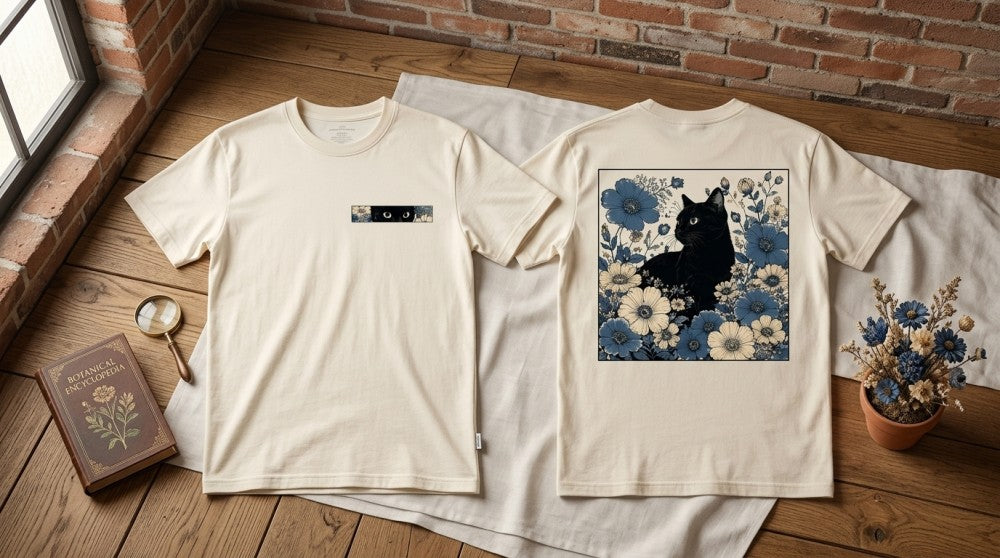 Midnight Botanical Cat Graphic Apparel Collection (T-Shirts & Hoodies)