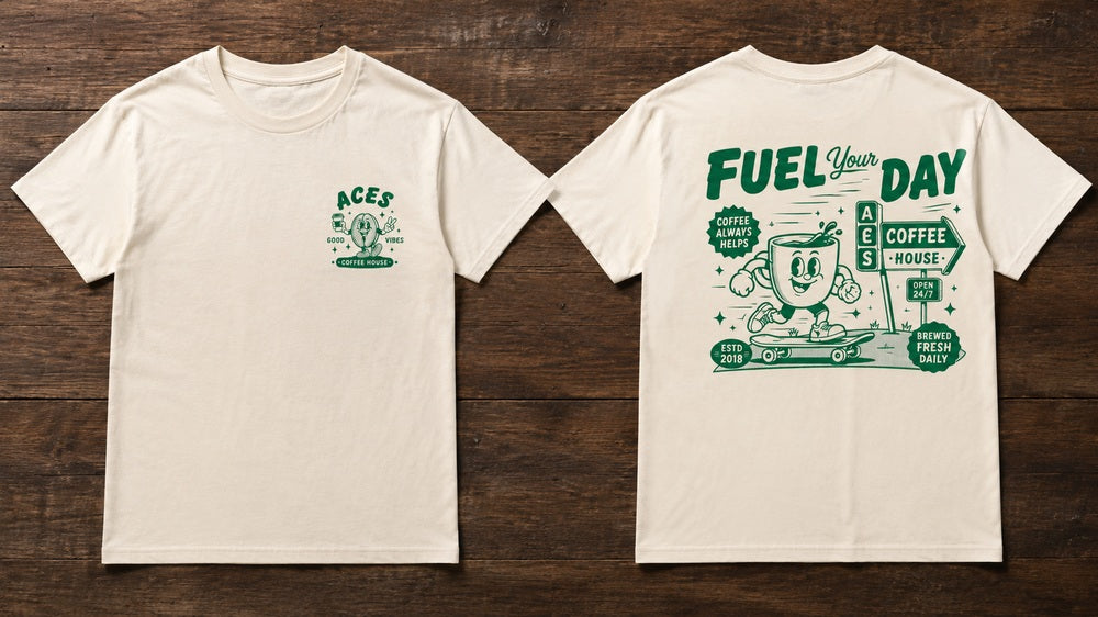 Aces Coffee House Retro Mascot Graphic Apparel (T-Shirts and Hoodies)