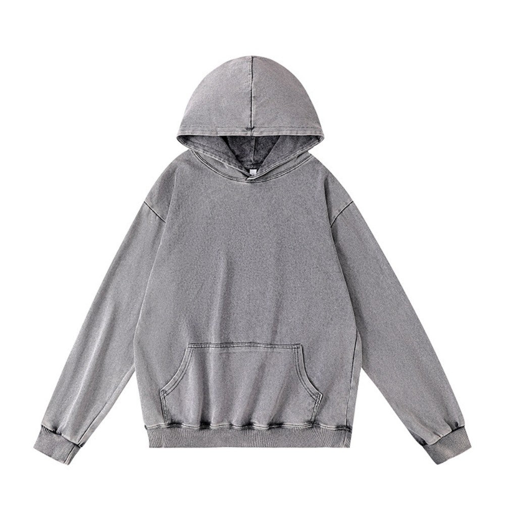 Vintage Acid Washed Heavyweight Hoodie | Retro Distressed Cotton Pullover