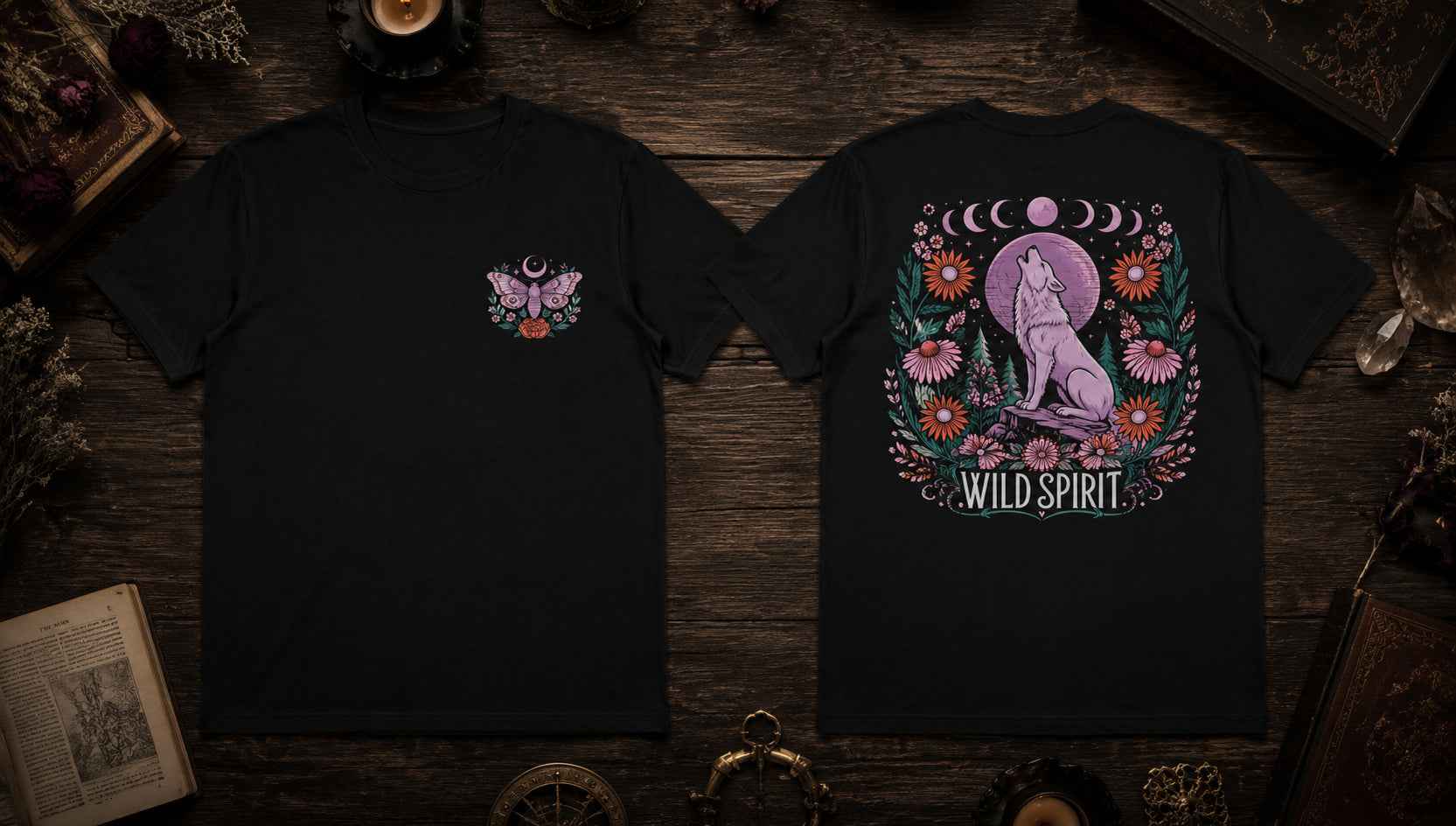 Wild Spirit Celestial Wolf Graphic T-Shirts and Hoodies