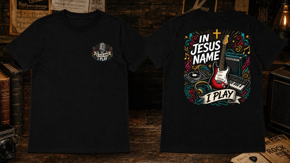In Jesus Name I Play Worship Graphic Apparel Collection
